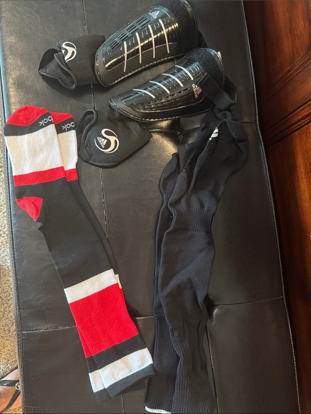 Adidas Black Shin Guards/ Black Athletic Soccer Socks with Crew Length